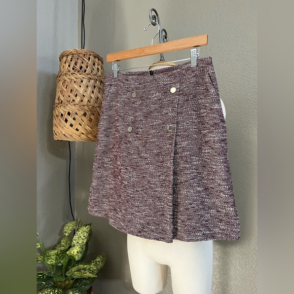 ☑️HUGO BOSS RED LABEL A LINE BUTTON FRONT TWEED WRAP MINI SKIRT - Picture 4 of 12